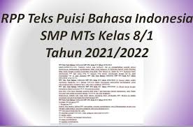 Check spelling or type a new query. Rpp Teks Puisi Bahasa Indonesia Smp Mts Kelas 8 1 Tahun 2021 2022