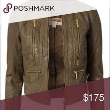 Sale Michael Kors Olive Green Leather Jacket Olive Green Leather Jacket Green Leather Jackets Leather Jacket