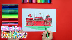 How To Draw And Color The Red Fort Delhi Lal Kila Red Fort Drawing Topics Art For Kids