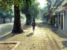 Through The Empty Streets Anime Original Street Girl Original Anime Wind Running Wallpaper Scenery Wallpaper Anime Scenery Wallpaper Anime Scenery