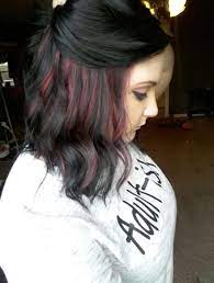 Best Hair Purple Peekaboo Red 35 Ideas Black Red Hair Black Hair With Highlights Peekaboo Hair