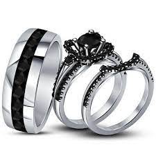Ebay Ad 14k White Gold Fn 2 30 Ct Real Black Diamond Engagement Ring Wedding Tr Black Wedding Ring Sets Black Diamond Ring Engagement Wedding Ring Trio Sets