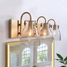 Ksana 3 Light Modern Vanity Light Fixture Brass Bathroom Lighting With Clear Glass Shades In 2020 Modern Vanity Lighting Brass Bathroom Lighting Vanity Light Fixtures