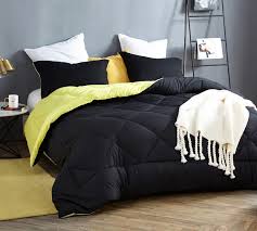 Shop wayfair for all the best black queen comforters & sets. Colorful Yellow And Neutral Black Queen Oversized Comforter Easy To Wash Queen Xl Bedding Essentials