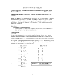 Identify in the given expressions, terms which are not constants. Pdf Grade 7 Lesson 26 Solving Linear Equations And Inequalities In One Variable Using Guess And Check Xerxes A Ma Academia Edu