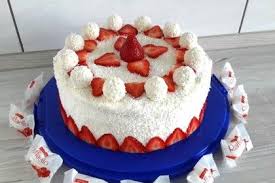 Die weiße schokolade im wasserbad schmelzen, die butter einrühren. Erdbeer Raffaello Torte Von Elli K Chefkoch Rezept Erdbeer Raffaello Torte Raffaello Torte Rezept Raffaello Kuchen