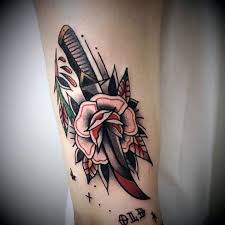 Dagger and flower to add some color to my pirate thigh. 91 Most Attractive Knife Or Dagger Tattoos You Can Try Wild Tattoo Art