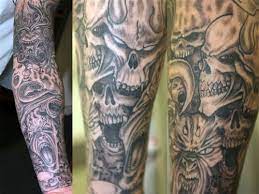 Grey Evil Sleeve Tattoo Evil Tattoos Skull Sleeve Tattoos Skull Rose Tattoos