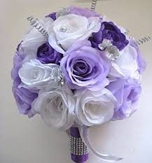 Use dried flowers and grasses in simple home decor styling or preserved flowers in wedding bouquets. Amazon Com Wedding Flowers Silk Bridal Bouquet 17 Piece Package Lavender White Light Purple Silver Artificial Bouquets Decorations Rosesanddreams Kitchen Dining
