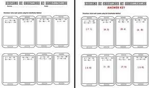 Systems Of Equations Substitution Worksheet Task Cards Exit Tickets With Notes Systems Of Equations Equations Task Cards