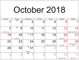 Pin On Free October Calendar 2018 Blank Template