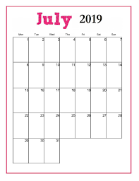 Blank Monthly Calendar July 2019 Printable Calendar July Calendar Template Free Printable Calendar Templates