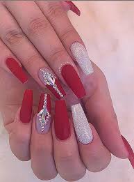 Coffin Nails Rhinestone Bling Coffin Nails Coffin Nails Matte Red Acrylics Nails Coffin Lon Red Acrylic Nails Nails Design With Rhinestones Rhinestone Nails It's a popular nail trend in 2019.