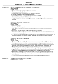 > security finance > all jobs > united states; Warehouse Assistant Manager Resume Samples Velvet Jobs