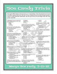A huge collection of music quiz questions on different topics like sounds of the 50s, 60s, 70s, 80s, 90s, pop, classic, heavy metal and classic music. 1950s Candy Trivia Printable Game 1950s Trivia Candy Etsy In 2021 Candy Themed Party Trivia 50s Theme Parties