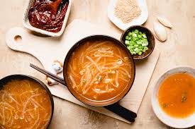 So, to make my gochujang paste, i blend together white miso, gochugaru flakes, honey or maple syrup, coconut aminos, rice vinegar, and garlic and onion powder. Spicy Bean Sprout Miso Soup Vegan Gluten Free Ellie Likes Cooking