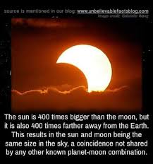 Diameter of sun is 1392530 kilometers.that of moon is 3476 kilometers. The Sun Is 400 Times Bigger Than The Moon But It Is Also 400 Times Farther Away From The Earth This Results In The Sun And Moon Being The Same Size In