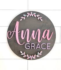 Custom Name Sign 18 Round Sign Baby Name Sign Baby Room Diy Nursery Signs Baby Signs