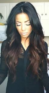 Deeper red hues blended with black hair are the perfect way to introduce dimension to your hair, while simultaneously bending the rules. Dark Brown Ombre Effect With Jet Black Hair Dark Ombre Hair Black Hair Ombre Hair Beauty