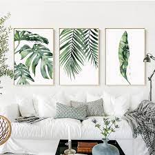 Please note, frame is not included, printed area goes to the edge of the print. Nordic Watercolor Botanical Green Leaves Canvas Painting Plant Wall Art Posters And Prints Wall Picture Living Room Decor Wish