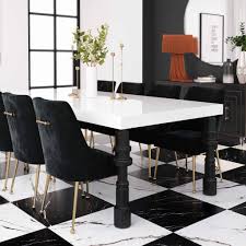 Black And White Dining Table Spindle White Lacquer Dining Table Tov Furniture In 2020 White Dining Room Table Black And White Dining Room Black Dining Room