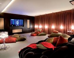 Tv Room With Pillows On Carpet And Comfy Chairs Home Theater Rooms Home Theater Design Living Room Theaters