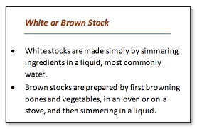 What are the various types of stock and their specific ingredients? About Stocks The Culinary Pro