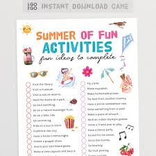 Lista de verificación de actividades divertidas para el verano / Ideas para  las vacaciones de verano para niños / Actividad de mitad de período /  Actividades escolares en casa / Ideas divertidas