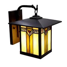 River Of Goods Highland 1 Light Bronzed Outdoor Stained Glass Wall Lantern Sconce 19997 The Home Depot