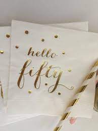 Hello Fifty White W Metallic Glitter Gold Foil Cocktail Etsy Birthday Cocktails 50th Birthday Napkins Happy 50th Birthday