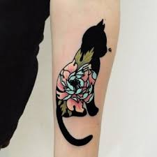 Black cat with flowers tattoo idea. Black Cat With Flowers Tattoo Tattoogrid Net