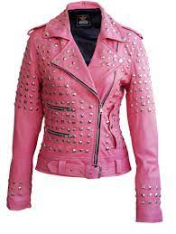 Leather Skin Women Pink Studded Studs Genuine Leather Jacket Spiked Leather Jacket Pink Leather Jacket Leather Jackets Women