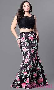 Long Plus Size Two Piece Prom Dress With Print Skirt Evening Dresses Mermaid Evening Dresses Formal Prom Dresses Long