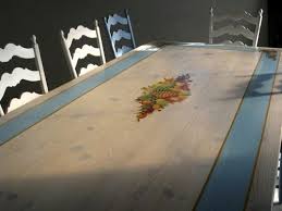 Whether you have little kids digging in their forks into the table, or just host of dinners with platters scraping the top, the table gets abused. Trestle Base Dining Table With Hand Painted Fruit Scene Ecustomfinishes