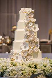 Wedding Cake Five Square Layers White Sugar Flower Cake Topper Cascading Down Layers Golden Wedding Anniversary Cake Wedding Inside Sugar Flowers