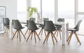 Grange painted black and oak extending dining table with 8 brooklyn tan leather chairs. Alexandra White Extending Dining Set With 8 Chairs