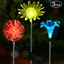 Just set these garden solar lights up in an area where they will be exposed to plenty of sunlight and let nature do all 4 beautiful outdoor decorative solar powered garden lights, each rotates continuously through 4 different colors (red, blue, green, yellow). Solar Garden Lights Outdoor 3 Pack Led Solar Stake Light Multi Color Changing Solar Powered Decorative Landscape Lighting Dandelion Lily Sunflower For Path Yard Lawn Halloween Christmas Walmart Com Walmart Com