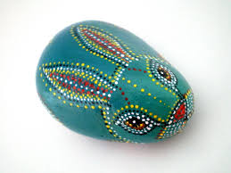 Painted Stone Teal Blue Rabbit Animal Totem Dotted Etsy Painted Rocks Stone Painting Rabbit Painting