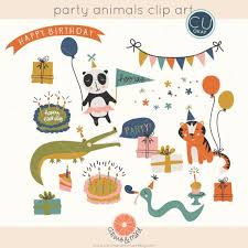 Birthday Party Animals Clip Art Graphics Hand Drawn Digital Etsy Illyustracii Risunki