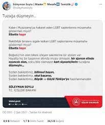 Soylu, boğaziçi üniversitesi önünde öğrenciler tarafından düzenlenen bir resim sergisinde kabe resminin yere serildiğine dair soruşturma sonrasında öğrencilerin gözaltına alındığını twitter hesabından duyurarak şu ifadeleri kullanmıştı; Suleyman Soylu Nun Nefret Dolu Paylasimina Twitter Dan Kisitlama Boldmedya