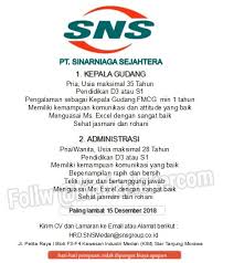 Lowongan pekerjaan oleh cv manggu makmur tanjung lestari. Info Loker Medan Terbaru Kepala Gudang Administrasi Di Pt Sinar Niaga Sejahtera Medanloker Com Lowongan Kerja Medan