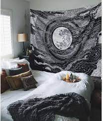 Moon Tapestry Black And White Dark Aesthetic Bedroom Etsy In 2021 Wall Tapestry Bedroom Aesthetic Bedroom Blanket On Wall