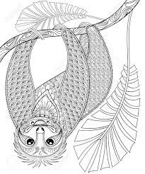 A slothful collection about the best animal on the planet :: Vector Zentangle Three Toed Sloth Climbing On A Branch Print For Adult Coloring Page A4 Size Hand Drawn Artistically Ethnic Ornamental Patterned Illustration Animal Collection For Tattoo T Shirt Design Royalty Free Cliparts Vectors