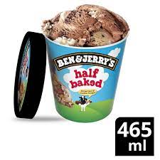 Half baked® chocolate & vanilla ice creams mixed with gobs of chocolate chip cookie dough & fudge brownies ben & jerry's is proud to partner with fellow b corps greyston & rhino bakeries to bring you half baked. Ben Jerry S Half Baked Morrisons