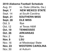 The official 2017 football schedule for the university of alabama crimson tide. Scott Theisen On Twitter Alabama Releases Its 2019 Football Schedule