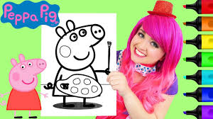 Peppa pig and family eating coloring page for kids printable. Coloring Peppa Pig Painting Coloring Book Page Prismacolor Paint Markers Kimmi The Clown Youtube