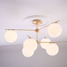 Sphere Stem 6 Light Semi Flush Mount Lighting Brass