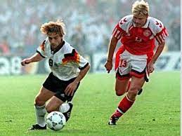 Denmark 2 Germany 0 In 1992 In Gothenburg Thomas Hassler Takes On Henrik Larsen In The Final Of Euro 92 European Championships Gothenburg Thomas