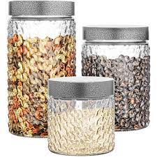 We just happen to have a set of glass kitchen canisters that are not only very sturdy and. Glass Canister Set Of 3 Food Storage Containers Kitchen Canisters Glass Jars Set Ebay