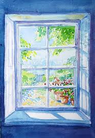 Garden Path Through A Summer Window By Trudi Doyle In 2021 Window Painting Window Illustration Window Art
